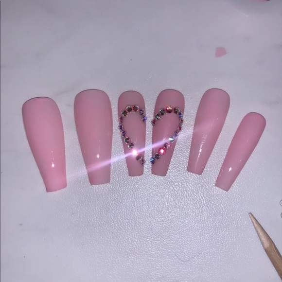 Long Coffin Pink Press On Nails - Picture 2 of 2
